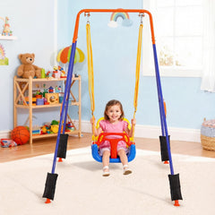 VEVOR Toddler Swing and Jumper, 2 in 1 Swing Set and Bouncer, Thick Plastic Seat with Foldable A-Frame Metal Stand