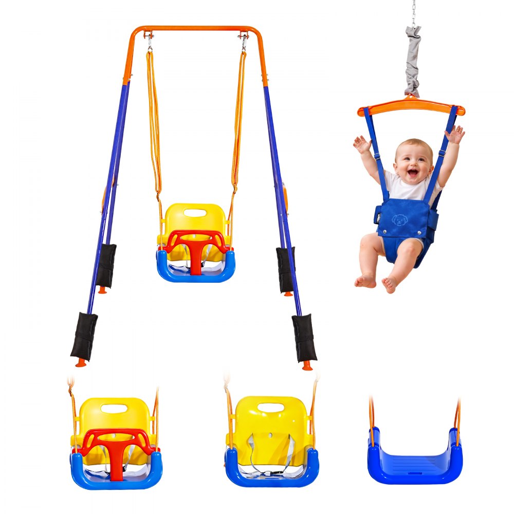 VEVOR Toddler Swing and Jumper, 2 in 1 Swing Set and Bouncer, Thick Plastic Seat with Foldable A-Frame Metal Stand