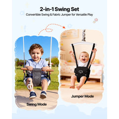 VEVOR Toddler Swing and Jumper, 2 in 1 Swing Set and Bouncer, Soft Cushion with Foldable A-Frame Metal Stand