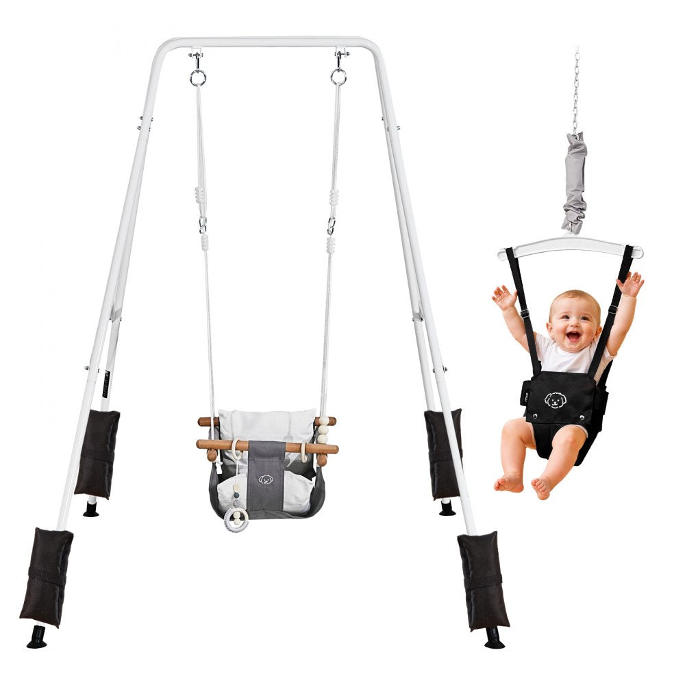 VEVOR Toddler Swing and Jumper, 2 in 1 Swing Set and Bouncer, Soft Cushion with Foldable A-Frame Metal Stand