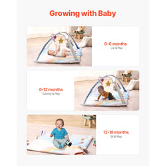 VEVOR Baby Play Gym Mat, Tummy Time Mat with 6 Sensory Toys, Baby Activity Mat with Light-up Musical Rocket Toy for