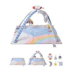 VEVOR Baby Play Gym Mat, Tummy Time Mat with 6 Sensory Toys, Baby Activity Mat with Light-up Musical Rocket Toy for