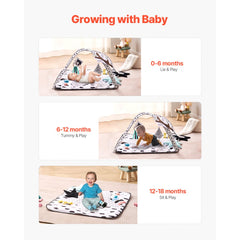 VEVOR Baby Play Gym Mat, Tummy Time Mat with 6 Sensory Toys, Baby Activity Mat with 2 Touch Balls & Soft Fabric for