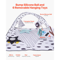 VEVOR Baby Play Gym Mat, Tummy Time Mat with 6 Sensory Toys, Baby Activity Mat with 2 Touch Balls & Soft Fabric for