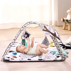 VEVOR Baby Play Gym Mat, Tummy Time Mat with 6 Sensory Toys, Baby Activity Mat with 2 Touch Balls & Soft Fabric for
