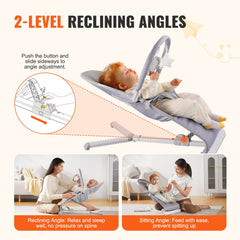 VEVOR Baby Bouncer, Folding Bouncer Seat for Babies 0-9 Months, Newborn Bouncer Chair with 2 Reclining Angles &