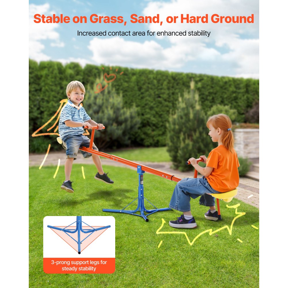 VEVOR Kids Seesaw, 100 lbs Load Capacity per Seat, Sit and Spin Teeter Totter with 3-prong Support Legs, Kids Outdoor