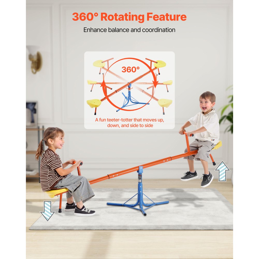 VEVOR Kids Seesaw, 100 lbs Load Capacity per Seat, Sit and Spin Teeter Totter with 3-prong Support Legs, Kids Outdoor