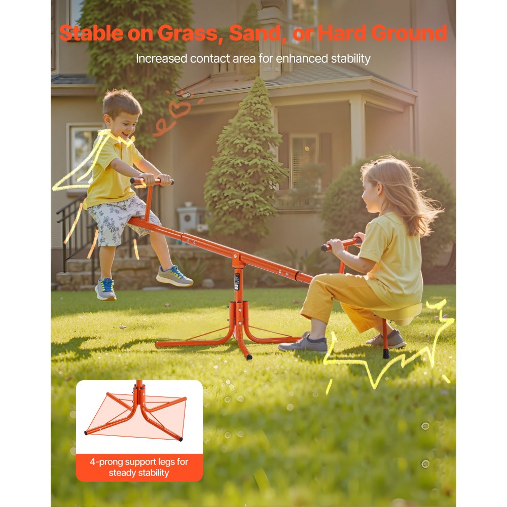 VEVOR Kids Seesaw, 100 lbs Load Capacity per Seat, Sit and Spin Teeter Totter with 4-prong Support Legs, Kids Outdoor