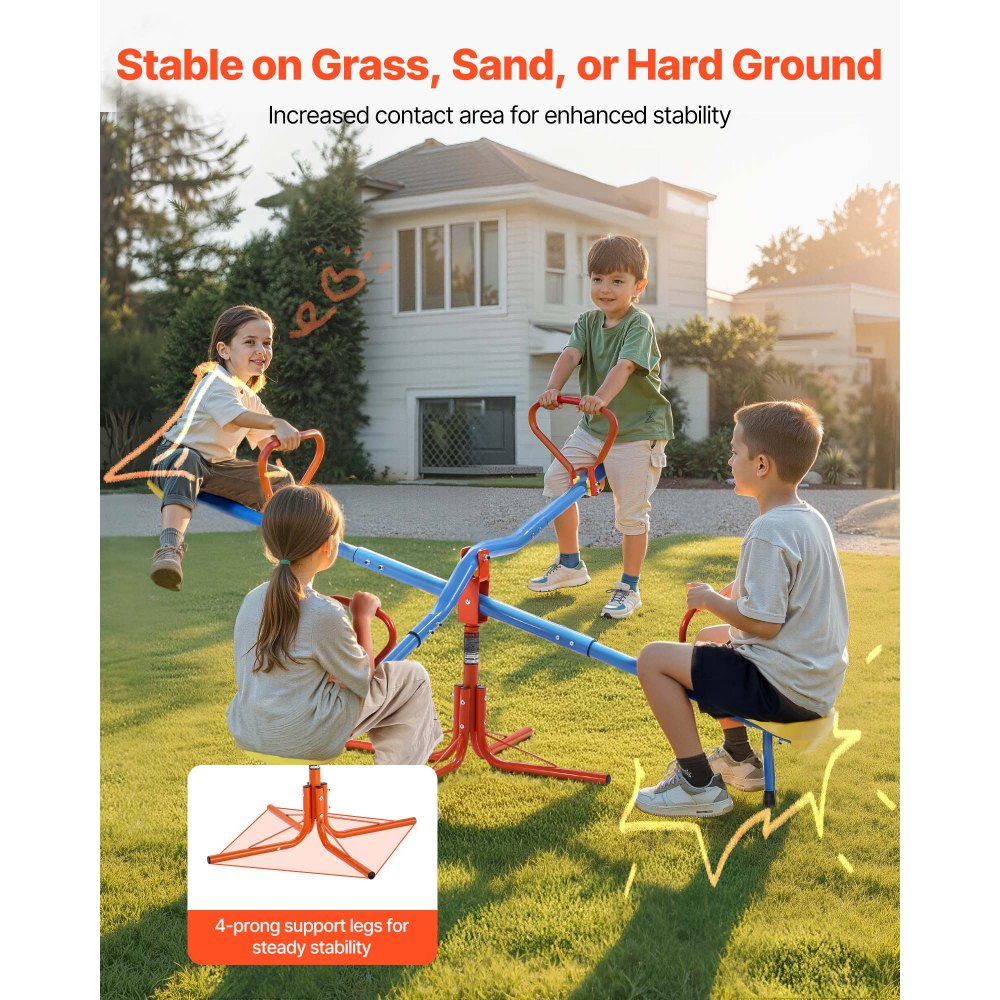 VEVOR Kids Seesaw, 110 lbs Load Capacity per Seat, Sit and Spin Teeter Totter with 4-prong Support Legs, Kids Outdoor