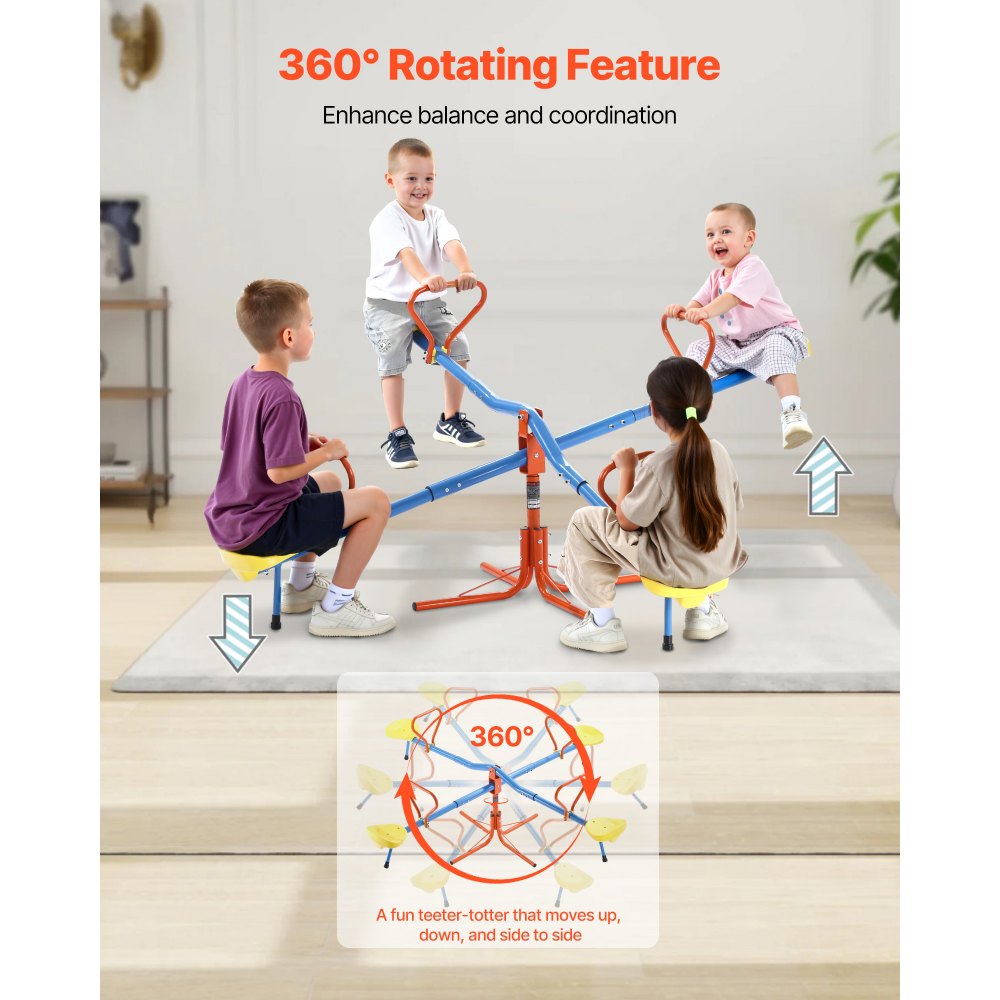 VEVOR Kids Seesaw, 110 lbs Load Capacity per Seat, Sit and Spin Teeter Totter with 4-prong Support Legs, Kids Outdoor