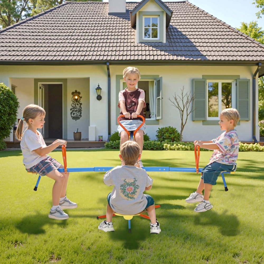 VEVOR Kids Seesaw, 110 lbs Load Capacity per Seat, Sit and Spin Teeter Totter with 4-prong Support Legs, Kids Outdoor