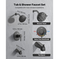 VEVOR Tub and Shower Faucet Set, Complete with 4.7-Inch Rainfall Shower Head and Bathtub Spout, 9-Setting Adjustable