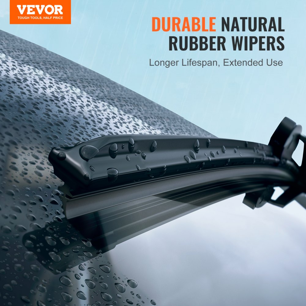 VEVOR 24" Rubber Wiper Blades, 61 cm Universal Replacement Wind Shield Wiper, Low Noise & Better Fit, with 4 Different