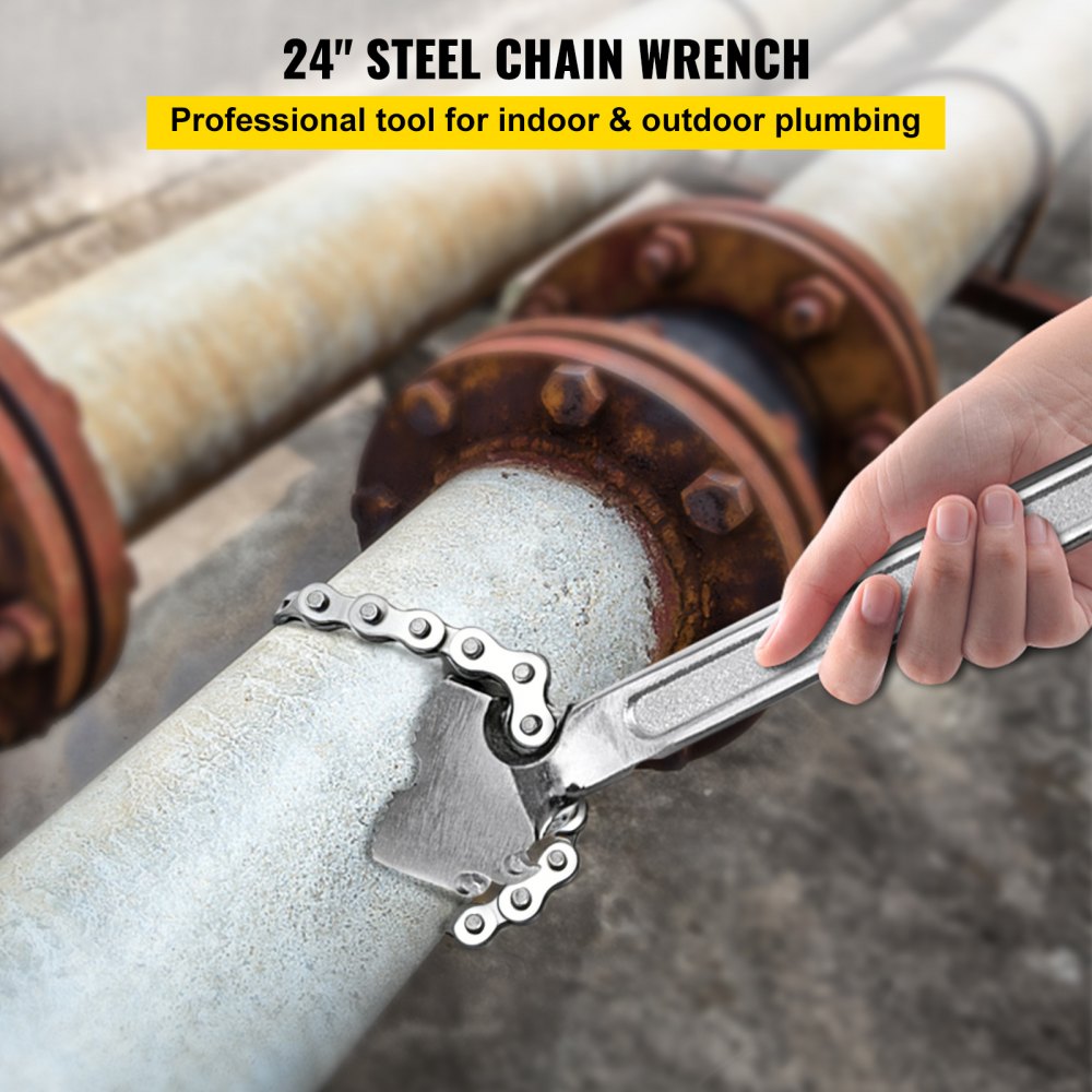 VEVOR 24inch Chain Wrench Carbon Steel Chain Pipe Wrench Heavy Duty 6.7 inch Diameter Capacity Chain Strap Filter