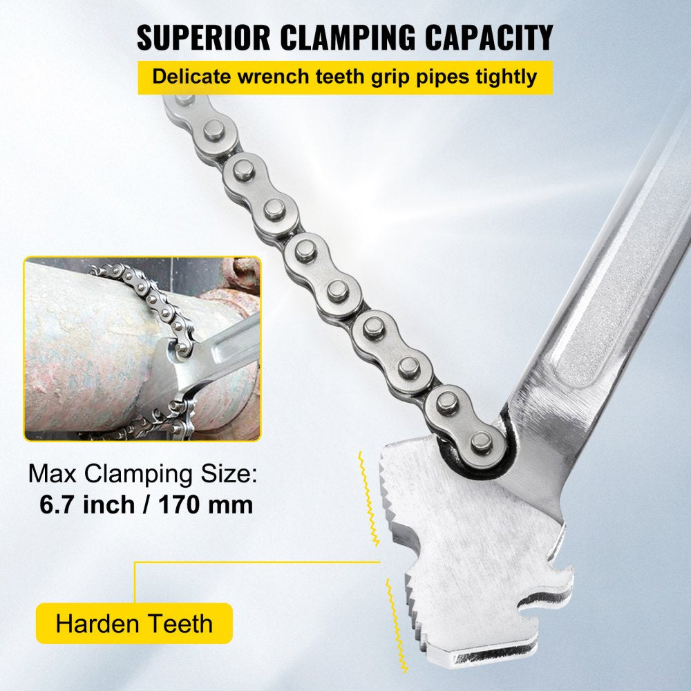 VEVOR 24inch Chain Wrench Carbon Steel Chain Pipe Wrench Heavy Duty 6.7 inch Diameter Capacity Chain Strap Filter