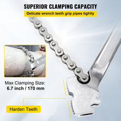 VEVOR 24inch Chain Wrench Carbon Steel Chain Pipe Wrench Heavy Duty 6.7 inch Diameter Capacity Chain Strap Filter