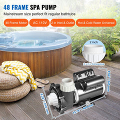 VEVOR 2 Speed SPA Pump, 48-Frame, AC 110-120V Hot Tub SPA Pump, 1.5HP/150GPM/42.65ft High Speed or 0.46HP/70GPM/9.18ft