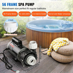 VEVOR 2 Speed SPA Pump, 56-Frame, AC 220-240V Hot Tub SPA Pump, 4HP/210GPM/65.61ft High Speed or 0.7HP/103GPM/16.07ft