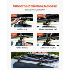 VEVOR Ladder Rack Ratchet Straps, 1.87-2 in Black Round Tube Mount, 1.5 in Wide x 7.4 ft Long Black Ladder Rack Straps