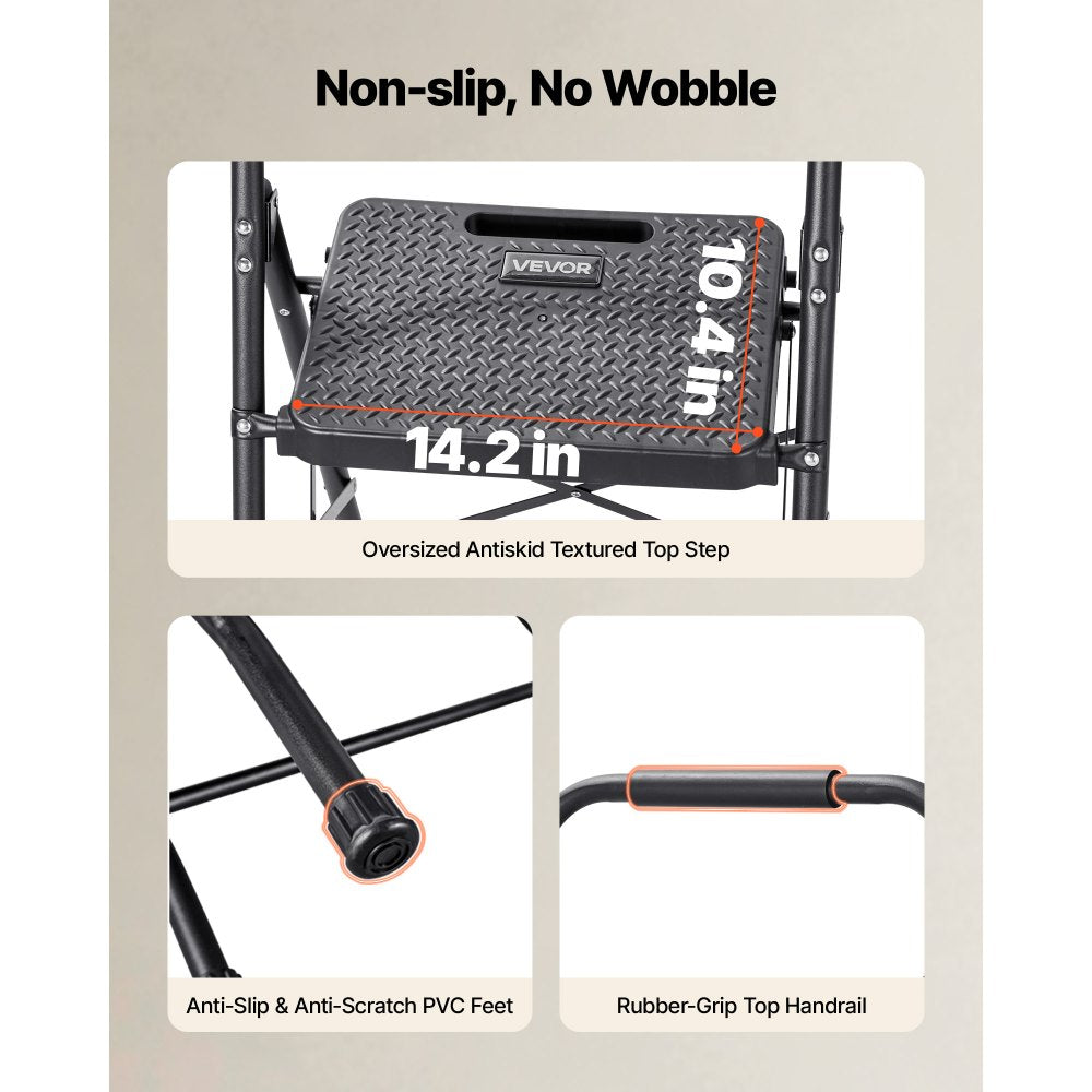 VEVOR 3 Step Ladder, Folding Step Stool with Wide Anti-Slip Pedal and Comfort Handgrip, Lightweight 600 lbs Capacity