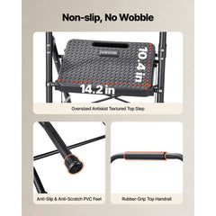 VEVOR 3 Step Ladder, Folding Step Stool with Wide Anti-Slip Pedal and Comfort Handgrip, Lightweight 600 lbs Capacity