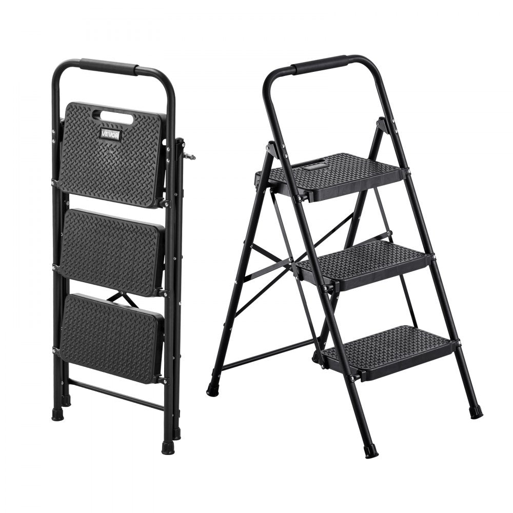 VEVOR 3 Step Ladder, Folding Step Stool with Wide Anti-Slip Pedal and Comfort Handgrip, Lightweight 600 lbs Capacity