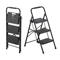 VEVOR 3 Step Ladder, Folding Step Stool with Wide Anti-Slip Pedal and Comfort Handgrip, Lightweight 600 lbs Capacity