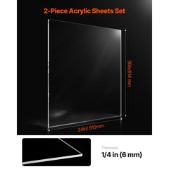 VEVOR Plexiglass Acrylic Sheet, 2-Pack Plastic Sheets, 24 x 36 Inch 1/4 Inch Thick Clear Plastic Cast Transparent Glass