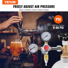 VEVOR Double Gauge Regulator, CO2 Regulator Gauge with 0-60PSI, Heavy Duty CO2 Gauge Gas System, Draft Beer Regulator