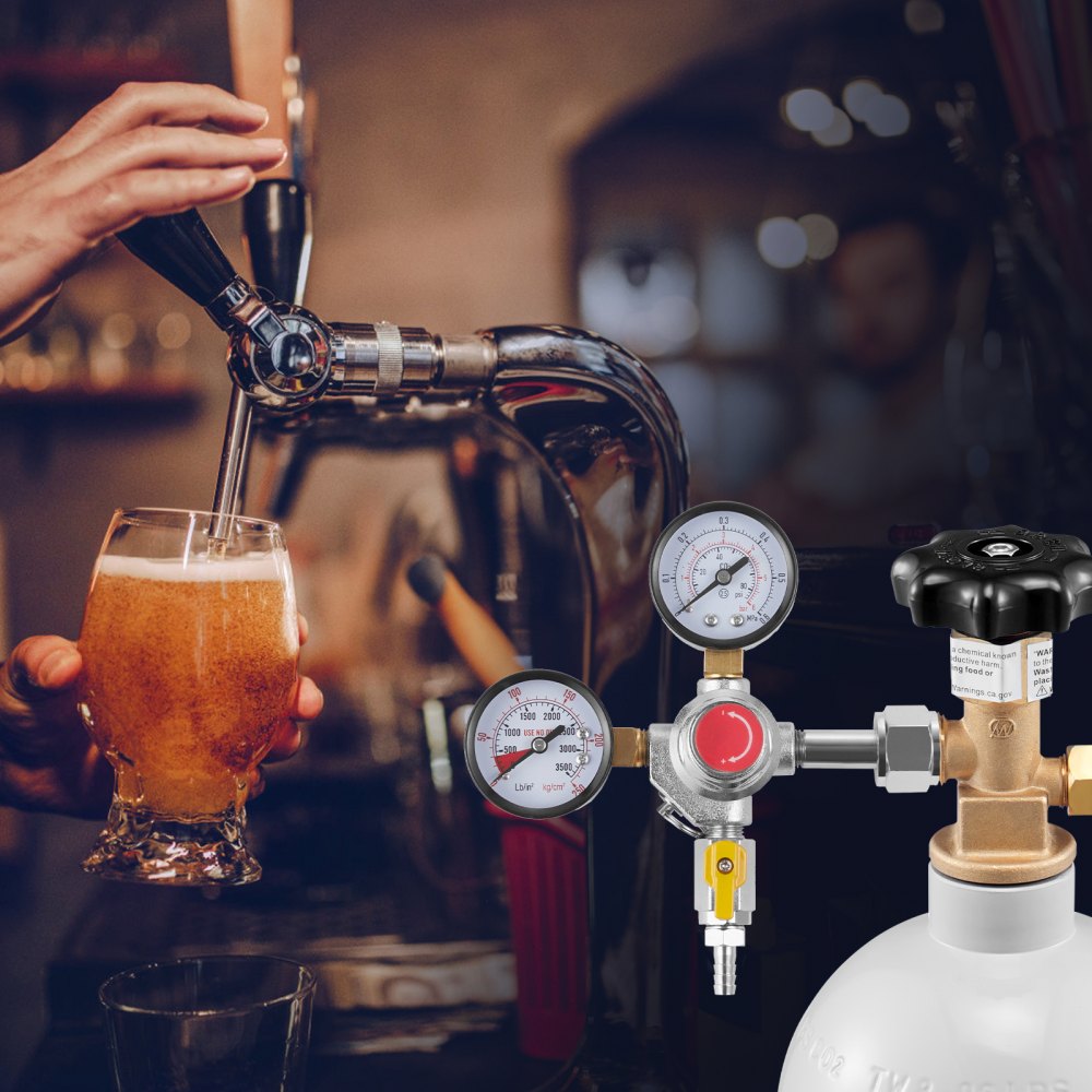 VEVOR Double Gauge Regulator, CO2 Regulator Gauge with 0-60PSI, Heavy Duty CO2 Gauge Gas System, Draft Beer Regulator