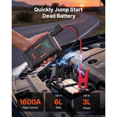 VEVOR Jump Starter with Air Compressor 1600A Peak Car Battery Jump Box, Portable for 6.0L Gas / 3.0L Diesel, 150 PSI