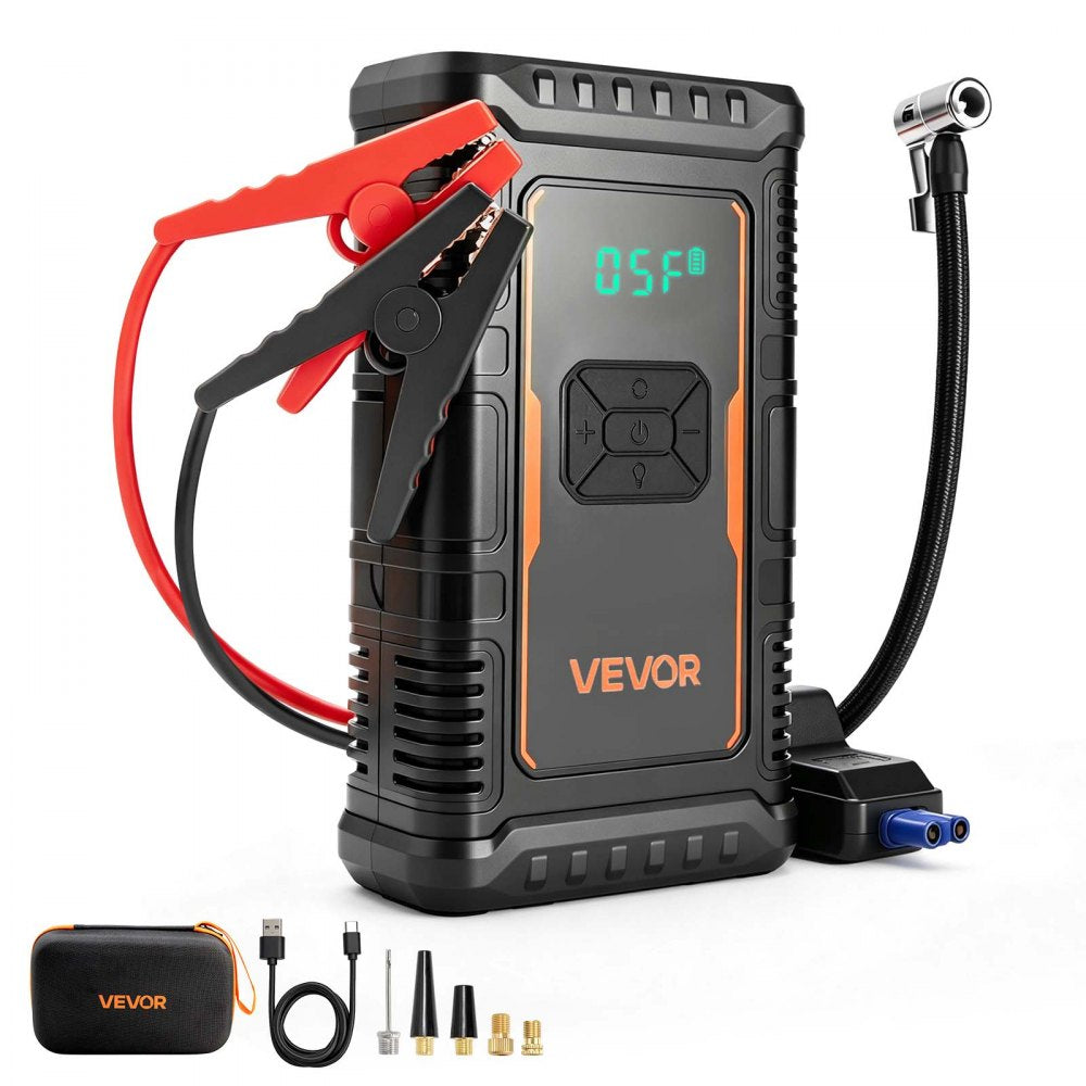 VEVOR Jump Starter with Air Compressor 1600A Peak Car Battery Jump Box, Portable for 6.0L Gas / 3.0L Diesel, 150 PSI
