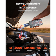 VEVOR Jump Starter, 3000A Peak, Car Jumper Starter Battery Pack, 12V Portable Lithium Battery Booster, Jump Box Power