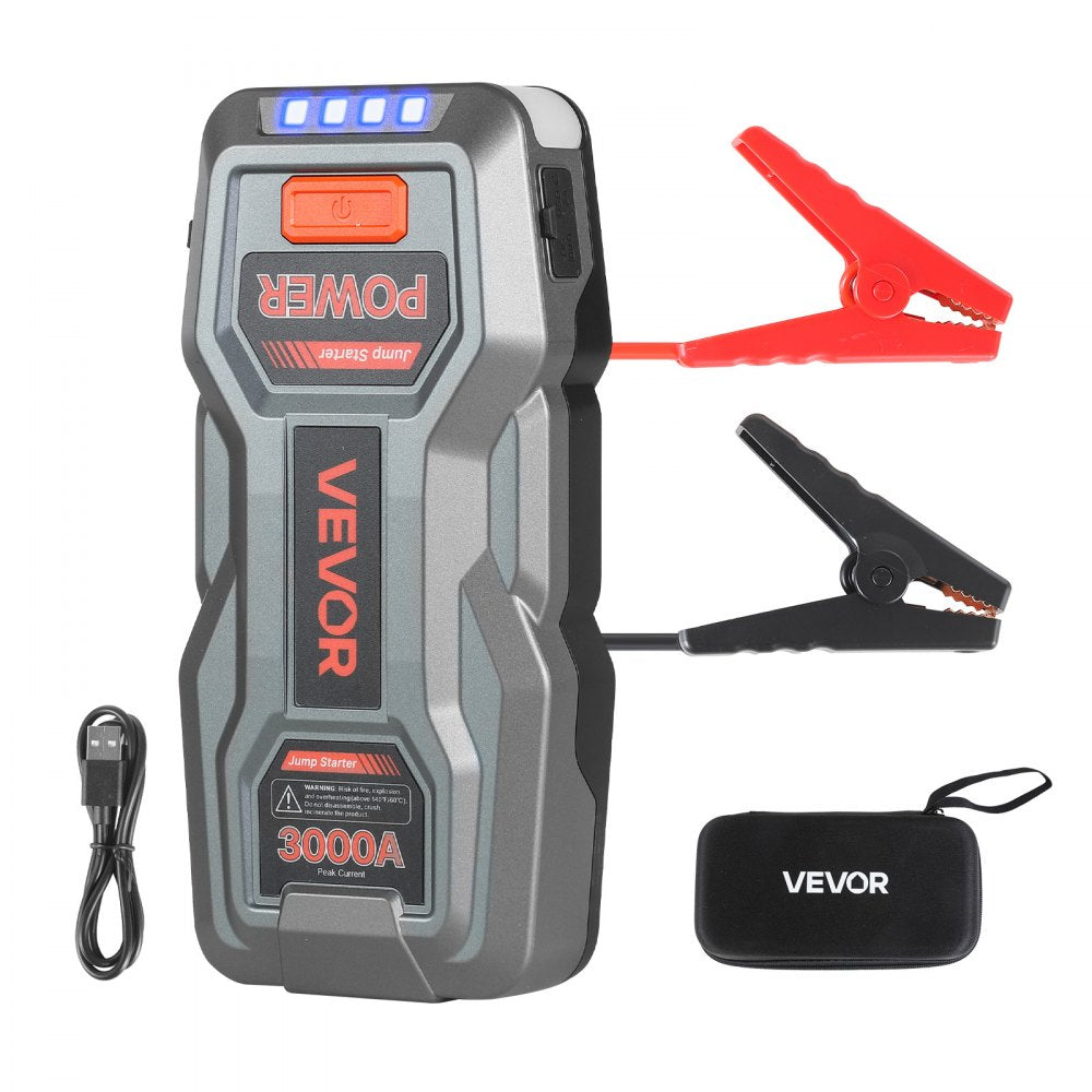 VEVOR Jump Starter, 3000A Peak, Car Jumper Starter Battery Pack, 12V Portable Lithium Battery Booster, Jump Box Power