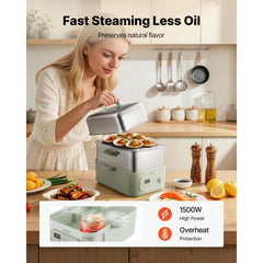 VEVOR Electric Food Steamer 13.7 QT 2-Tier Stainless Steel for 3-6 Servings, 1500W Vegetable & Meal Steamer for Cooking
