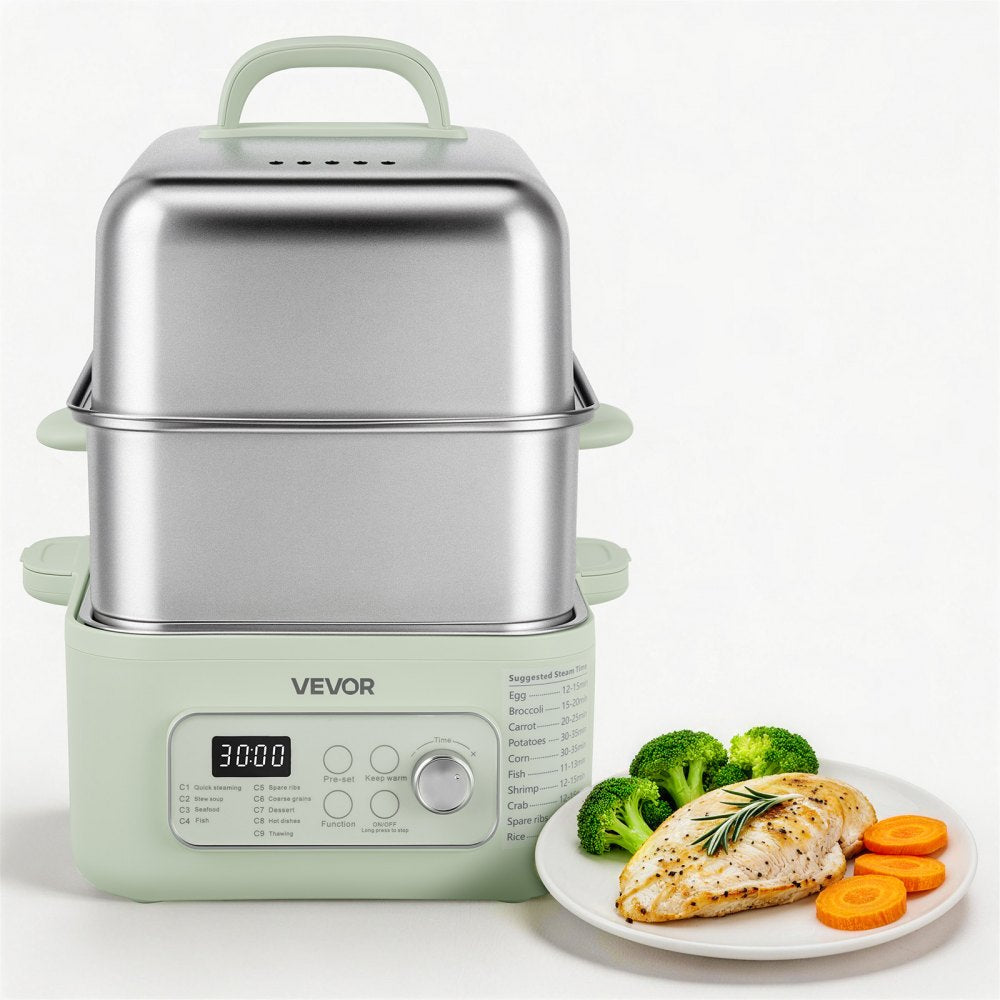 VEVOR Electric Food Steamer 13.7 QT 2-Tier Stainless Steel for 3-6 Servings, 1500W Vegetable & Meal Steamer for Cooking