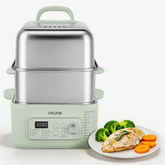 VEVOR Electric Food Steamer 13.7 QT 2-Tier Stainless Steel for 3-6 Servings, 1500W Vegetable & Meal Steamer for Cooking