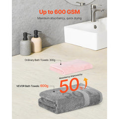 VEVOR 6-Piece Towel Set, 600 GSM 100% Cotton Towels for Bathroom, 2 Bath Towels, 2 Hand Towels and 2 Washcloths, Highly
