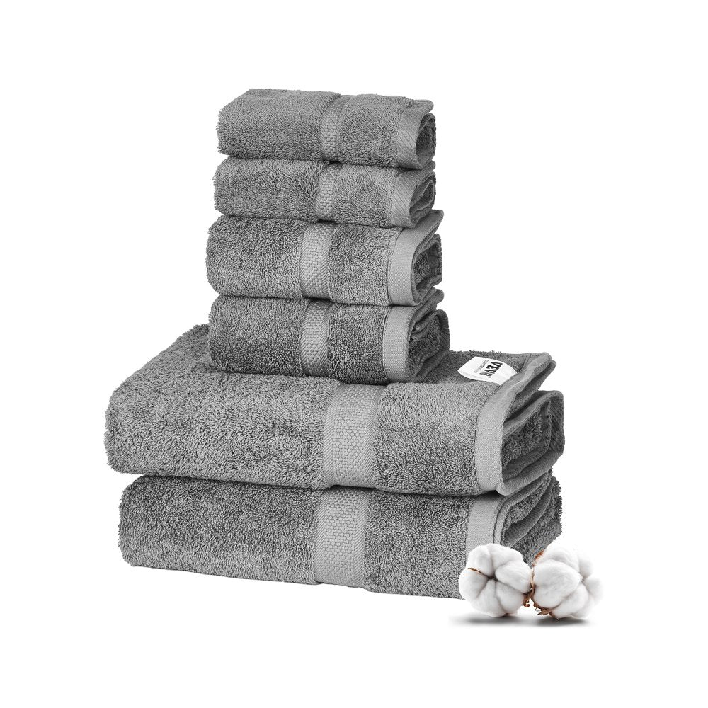VEVOR 6-Piece Towel Set, 600 GSM 100% Cotton Towels for Bathroom, 2 Bath Towels, 2 Hand Towels and 2 Washcloths, Highly