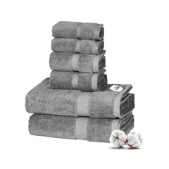VEVOR 6-Piece Towel Set, 600 GSM 100% Cotton Towels for Bathroom, 2 Bath Towels, 2 Hand Towels and 2 Washcloths, Highly