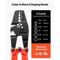 VEVOR 24" Hand Swager Cable Wire Rope Cutter Swage 1/16" 3/32" 1/8" 5/32" 3/16" Aluminum Sleeves Copper - 24inch