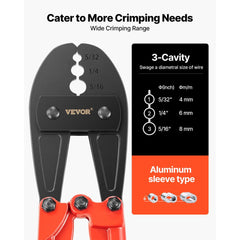 VEVOR 30" Hand Swager, Swaging Tool for 5/32", 1/4" and 5/16" Wire Rope Cable