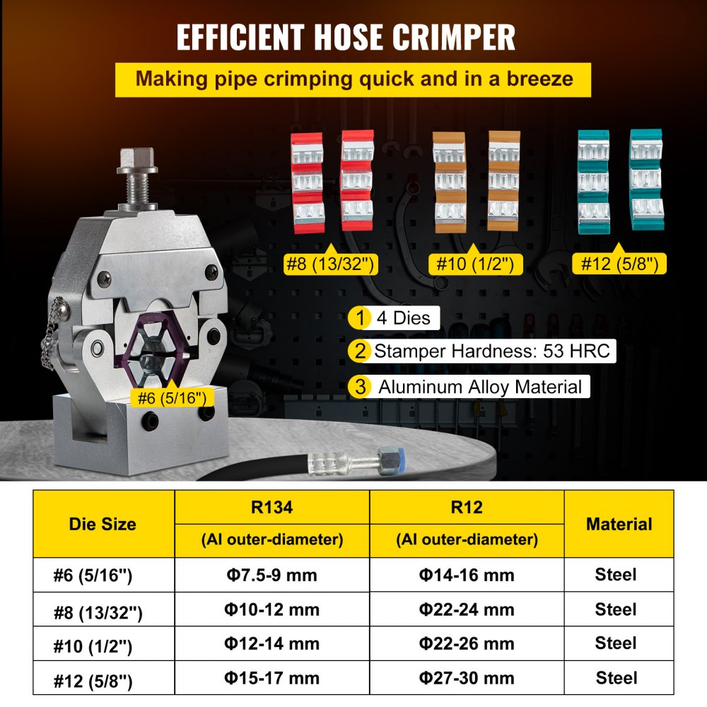 VEVOR Manually Operated AC Hose Crimper Hydra-Krimp 71550 Manual AC Hose Crimper Kit Air Conditioning Repair Handheld