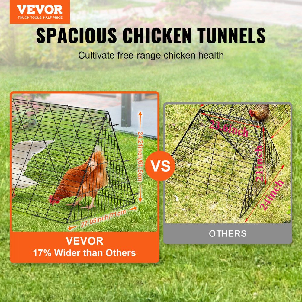 VEVOR Chicken Tunnels, 157.5 x 39.4 x 24.2 inch(LxWxH) Chicken Tunnels for Yard, Portable Chicken Tunnels for Outside