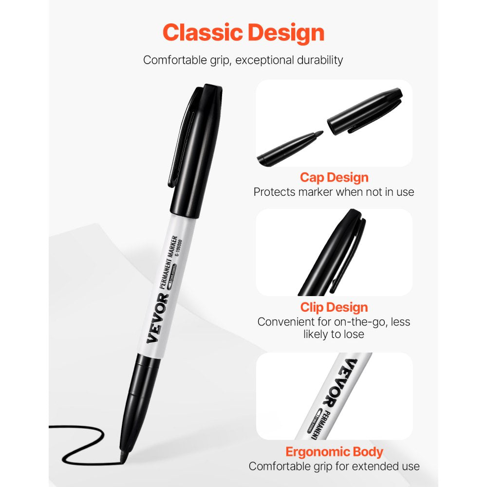 VEVOR Permanent Markers, 36 Pack Black Permanent Marker Set, Quick Drying & Fade Resistant, Fine Point Markers for