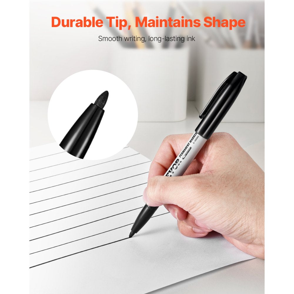 VEVOR Permanent Markers, 36 Pack Black Permanent Marker Set, Quick Drying & Fade Resistant, Fine Point Markers for