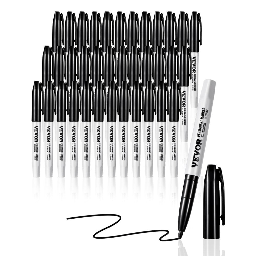 VEVOR Permanent Markers, 36 Pack Black Permanent Marker Set, Quick Drying & Fade Resistant, Fine Point Markers for