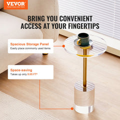 VEVOR Clear Acrylic End Table, Acrylic Side Table with a Solid Base, 11.9 x 11.9 inch Round Tabletop, 21.4 inch High