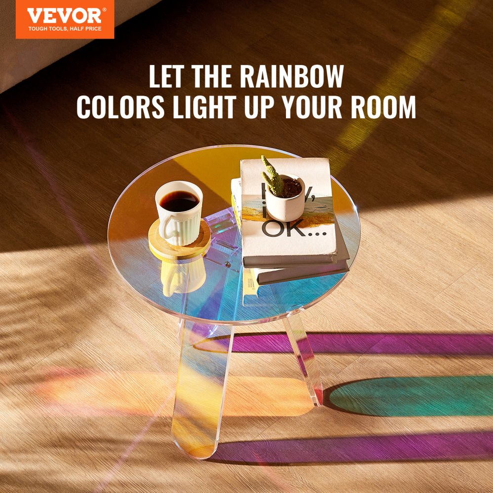 VEVOR Round Iridescent Side Table, Acrylic End Table, Clear Rainbow Acrylic Coffee Table for Drink, Food, Snack used in